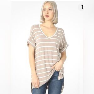 Zenana Dusty Mauve Striped V-Neck Tunic Shirt Medium